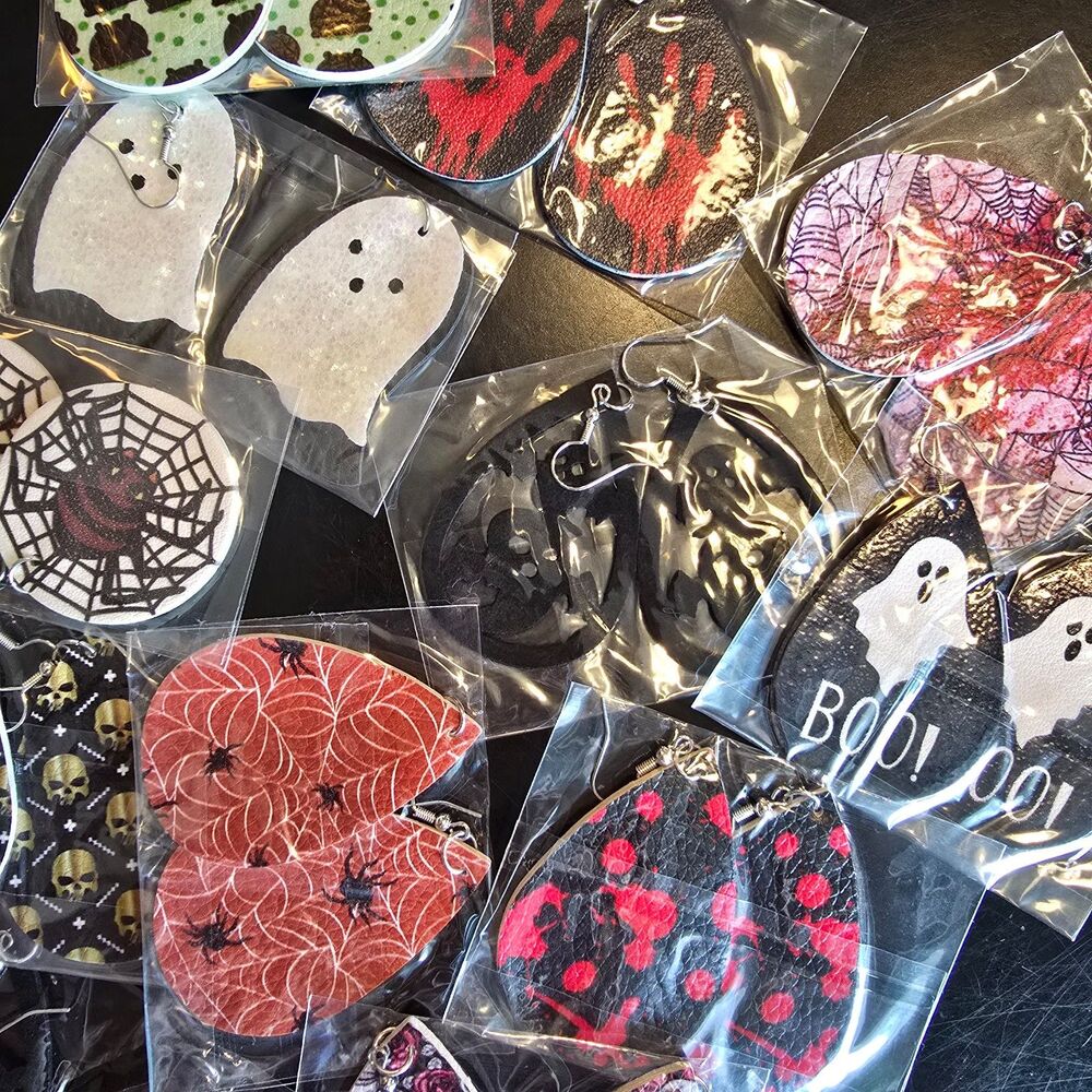 12 Halloween Earrings fun spooky Earring lot ghost skull spiderweb